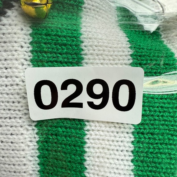 Christmas Elf Skirt Green White Striped Sequin Belt Jingle Bells Knit XL - Picture 9 of 9